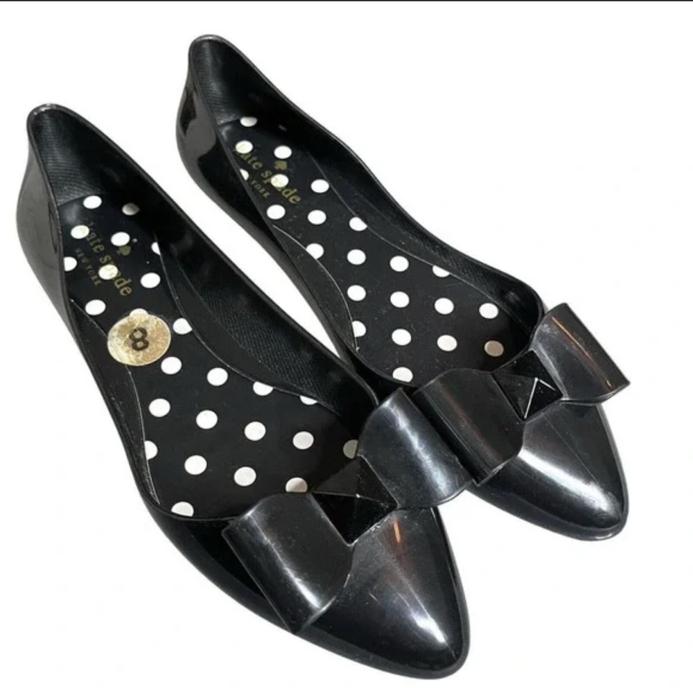 Kate Spade Black Jelly Bow Flats Sz 8